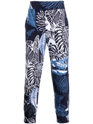 Emporio Armani patterned-intarsia cotton track pants - Blue
