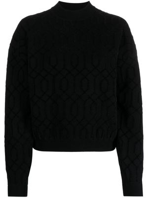 Emporio Armani patterned-intarsia crew-neck jumper - Black