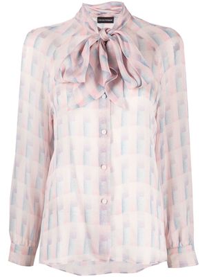 Emporio Armani patterned tie-neck silk blouse - Pink