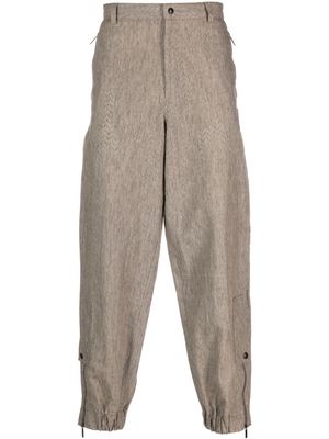 Emporio Armani perforated-embellished linen tapered trousers - Neutrals