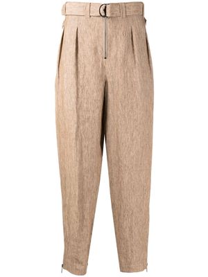 Emporio Armani pleat-detail linen trousers - Brown
