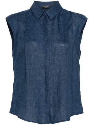 Emporio Armani pleat-detailing chambray shirt - Blue