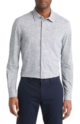 Emporio Armani Print Stretch Jersey Button-Up Shirt in Grey
