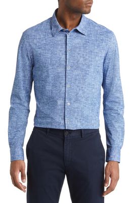 Emporio Armani Print Stretch Jersey Button-Up Shirt in Navy
