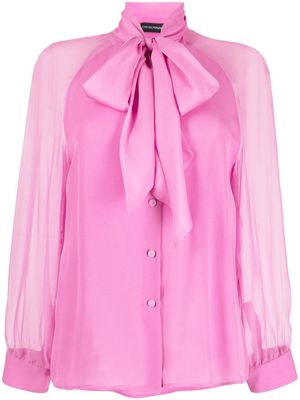 Emporio Armani pussy-bow silk blouse - Pink