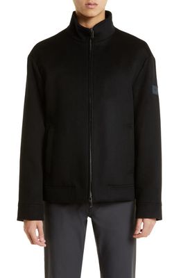Emporio Armani Quilted Wool Blend Jacket in Solid Black