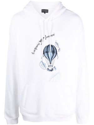 Emporio Armani Resort motif-embroidered cotton hoodie - White