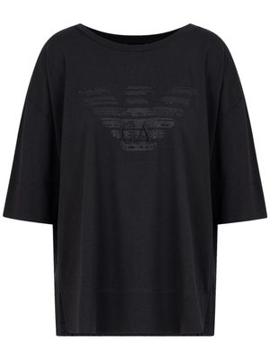 Emporio Armani rhinestone-logo T-shirt - Black
