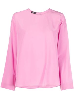 Emporio Armani round-neck long-sleeve silk blouse - Pink