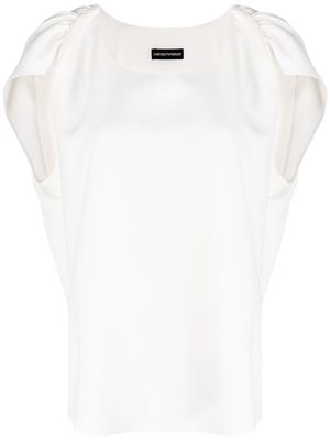 EMPORIO ARMANI ruched-detail short-sleeved blouse - White