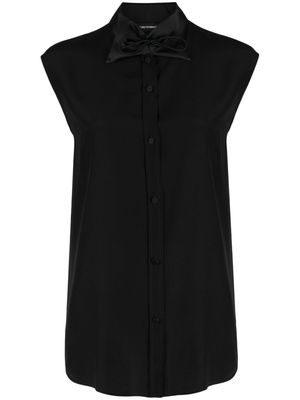 Emporio Armani satin-finish pussy-bow collar blouse - Black