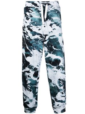 Emporio Armani sea-print tapered trousers - Blue