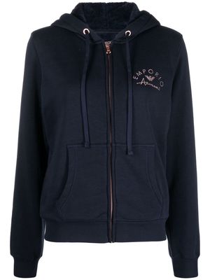 Emporio Armani sequin-logo zipped hoodie - Blue