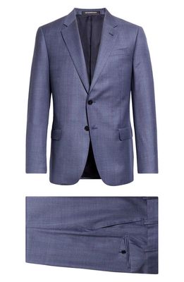 Emporio Armani Shadow Plaid Virgin Wool Suit in Mid Blue