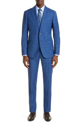 Emporio Armani Shadow Windowpane Plaid Wool Suit in High Blue