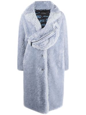 Emporio Armani single-breasted fleece coat - Blue