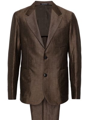 Emporio Armani single-breasted linen blend suit - Brown