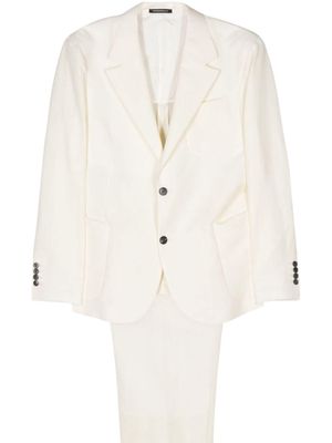 Emporio Armani single-breasted linen blend suit - White