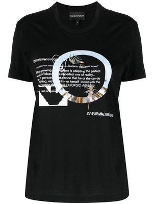 Emporio Armani slogan-print cotton T-shirt - Black