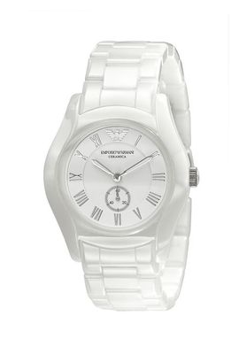 Emporio Armani Small Round Ceramic Watch in White