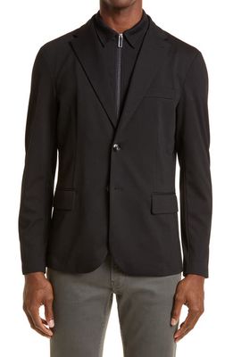 Emporio Armani Soft Jacket with Point Collar Zip Bib in Solid Black