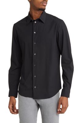 Emporio Armani Solid Stretch Button-Up Sport Shirt in Black