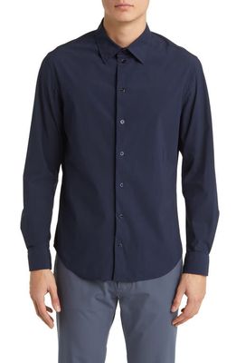 Emporio Armani Stretch Jersey Button-Up Shirt in Navy