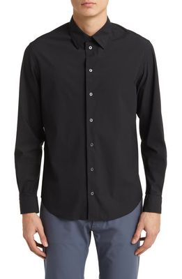Emporio Armani Stretch Jersey Button-Up Shirt in Solid Black
