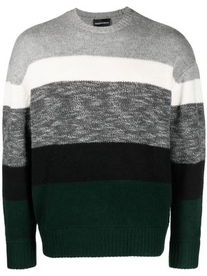Emporio Armani striped intarsia-knit jumper - Grey