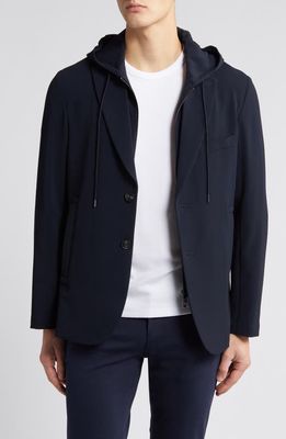 Emporio Armani Techno Stretch Blazer with Removable Hooded Bib Inset in Navy