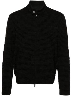 Emporio Armani textured check zip-up jacket - Black