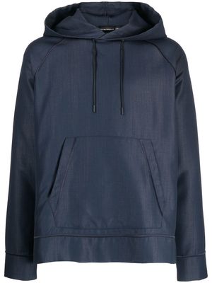 Emporio Armani textured-finish drawstring hoodie - Blue
