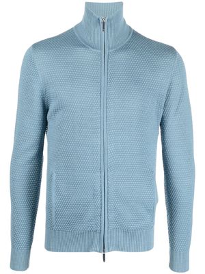 Emporio Armani textured-knit zip cardigan - Blue