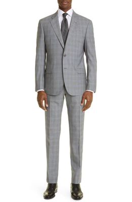 Emporio Armani Textured Plaid Virgin Wool Suit in Grey