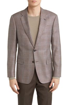 Emporio Armani Textured Plaid Wool Blend Sport Coat in Brown Multi