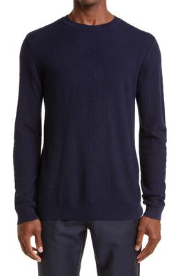Emporio Armani Textured Stitch Crewneck Sweater in Solid Blue Navy