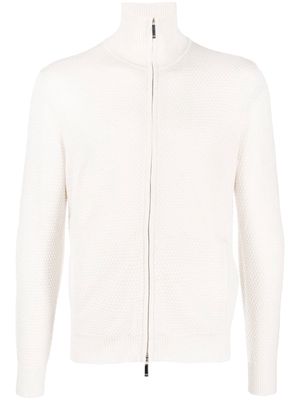 Emporio Armani textured zip-up knitted jacket - Neutrals
