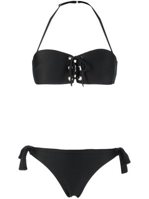 Emporio Armani tie-detail ribbed bikini - Black
