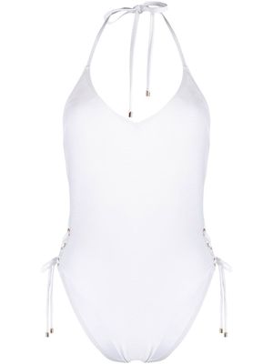 Emporio Armani tie-detail ribbed swimsuit - White