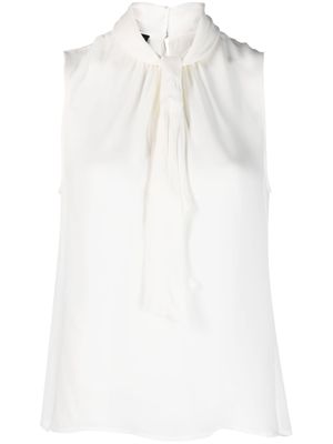 Emporio Armani tie-neck sleeveless silk blouse - White