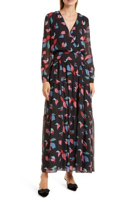 Emporio Armani Tiered Long Sleeve Maxi Dress in Solid Black