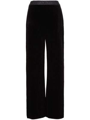 Emporio Armani velvet logo-waistband trousers - Black