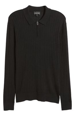 Emporio Armani Virgin Wool Rib Quarter Zip Sweater in Black