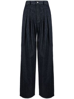 Emporio Armani wide-leg high-waisted glitter pinstripe jeans - Blue
