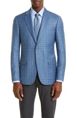 Emporio Armani Windowpane Plaid Wool Sport Coat in Blue