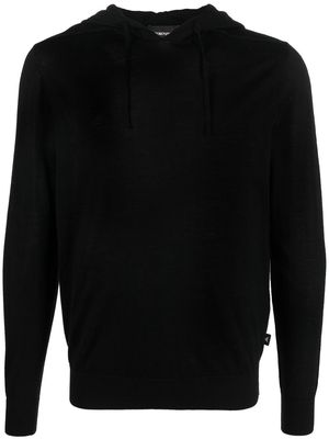 Emporio Armani wool-blend drawstring hoodie - Black
