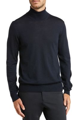Emporio Armani Wool Turtleneck Sweater in Solid Blue Navy