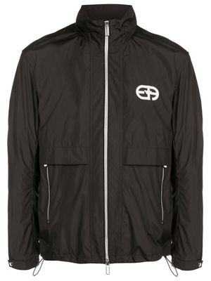 Emporio Armani zip-up logo-patch layered jacket - Black