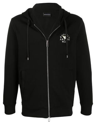 EMPORIO ARMANI zipped front logo hoodie - Black