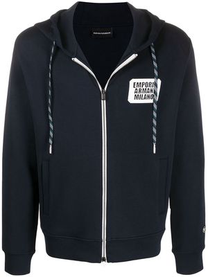 Emporio Armani zipped logo hoodie - Blue